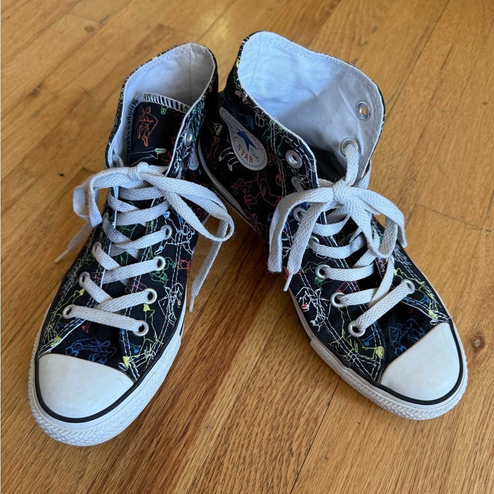 Converse Black High-Top Sneakers Classic Design with Multicolored Break Dancers